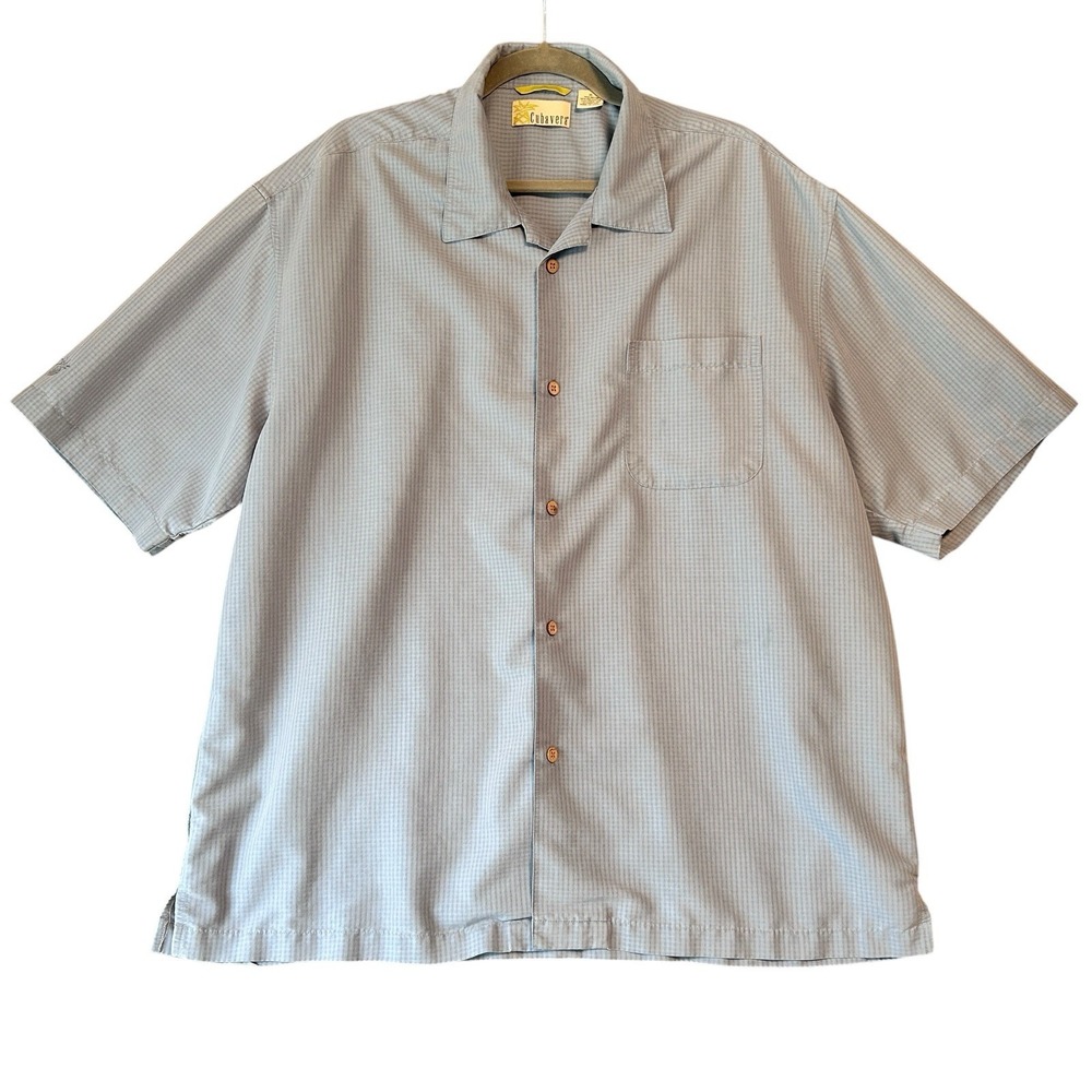 CUBAVERA Camp Shirt Mens Sz XL Short Sleeve Button Blue Plaid DDL Traffic #V27